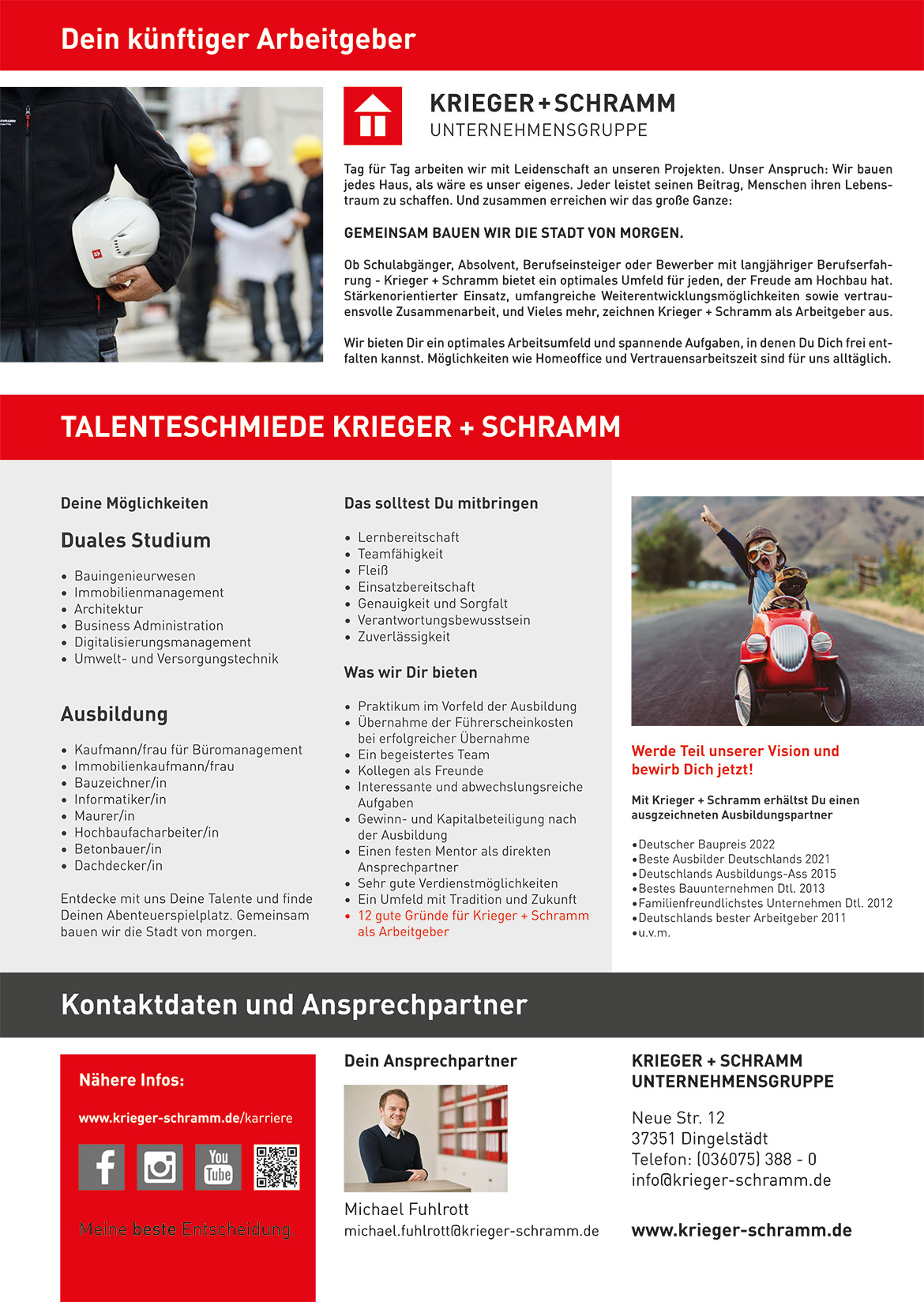 Ausbildungsplakat: Krieger + Schramm GmbH & Co. KG Dingelstädt