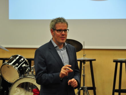 Landrat Christian Engelhardt hält eine Rede anlässlich der Eröffnung der Talent Company an der MPS Gadernheim