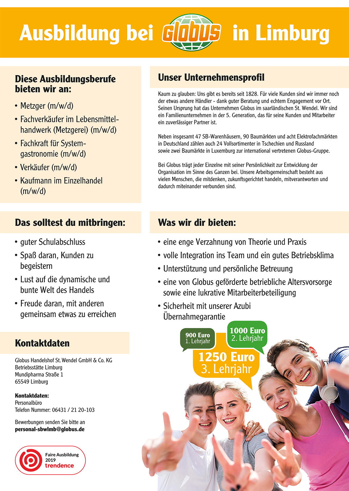 Ausbildungsplakat: Globus Limburg