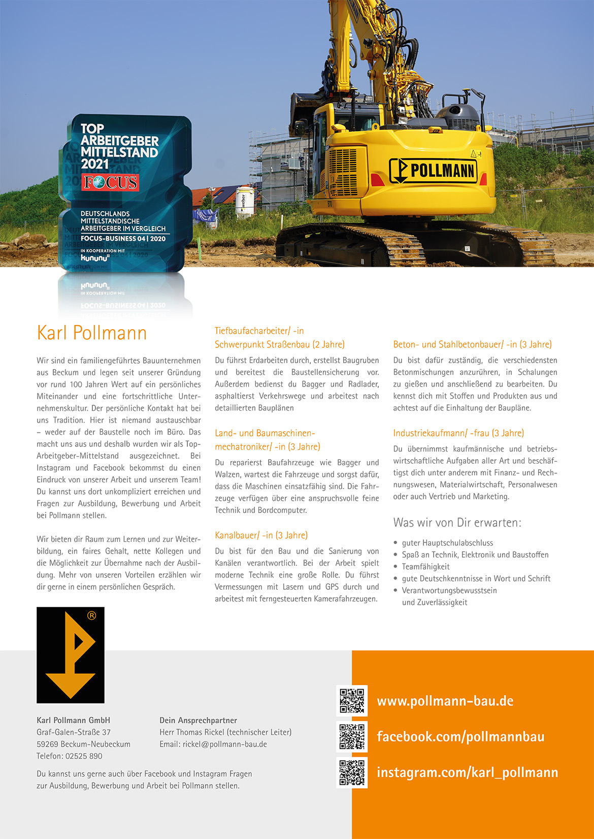 Ausbildungsplakat: Karl Pollmann GmbH