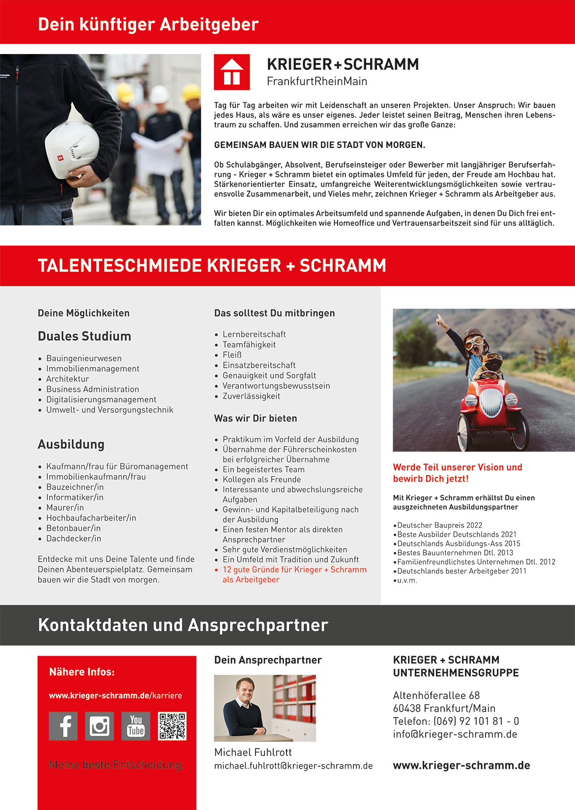 Ausbildungsplakat: Krieger + Schramm GmbH & Co. KG Frankfurt