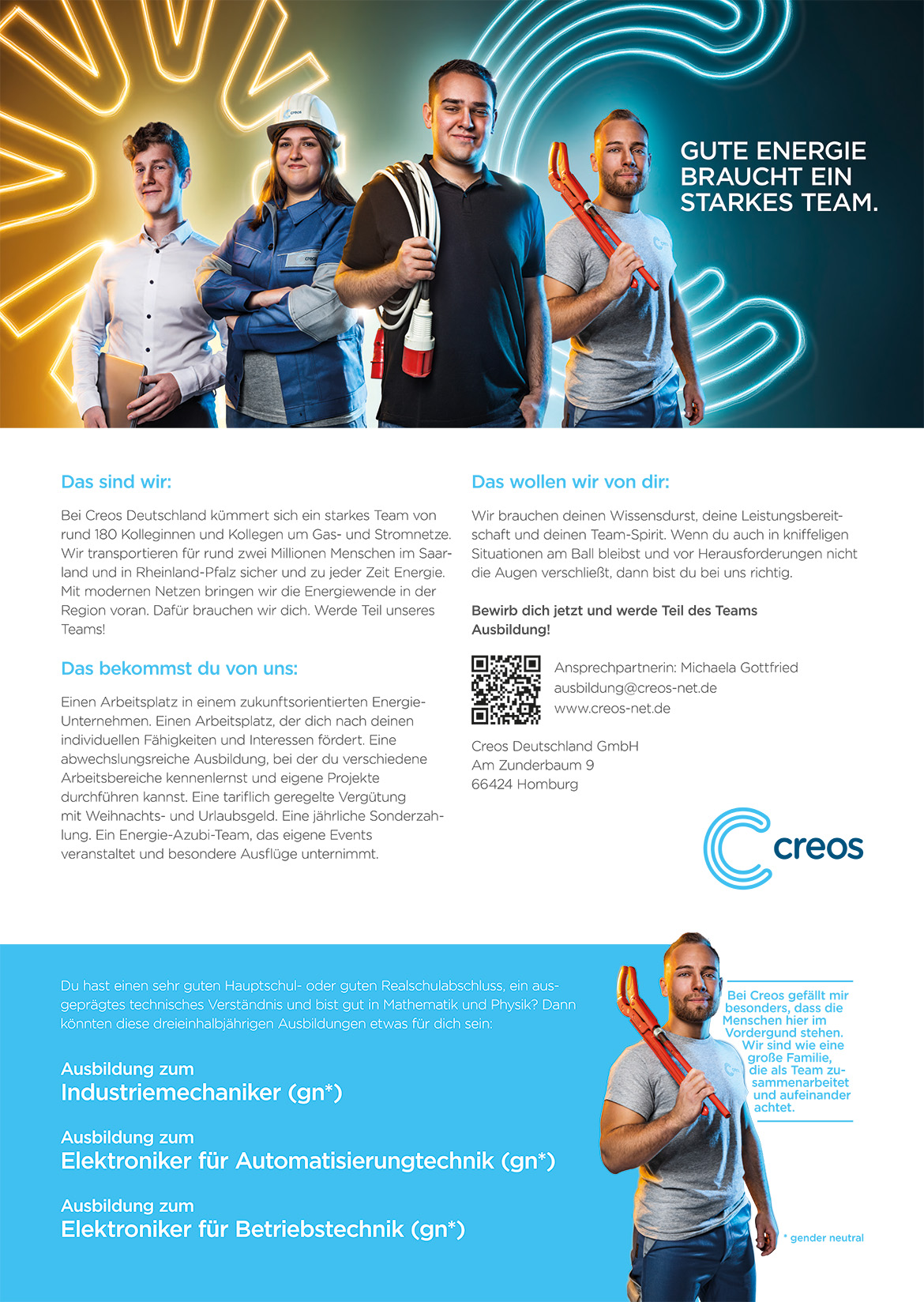 Ausbildungsplakat: Creos Deutschland GmbH