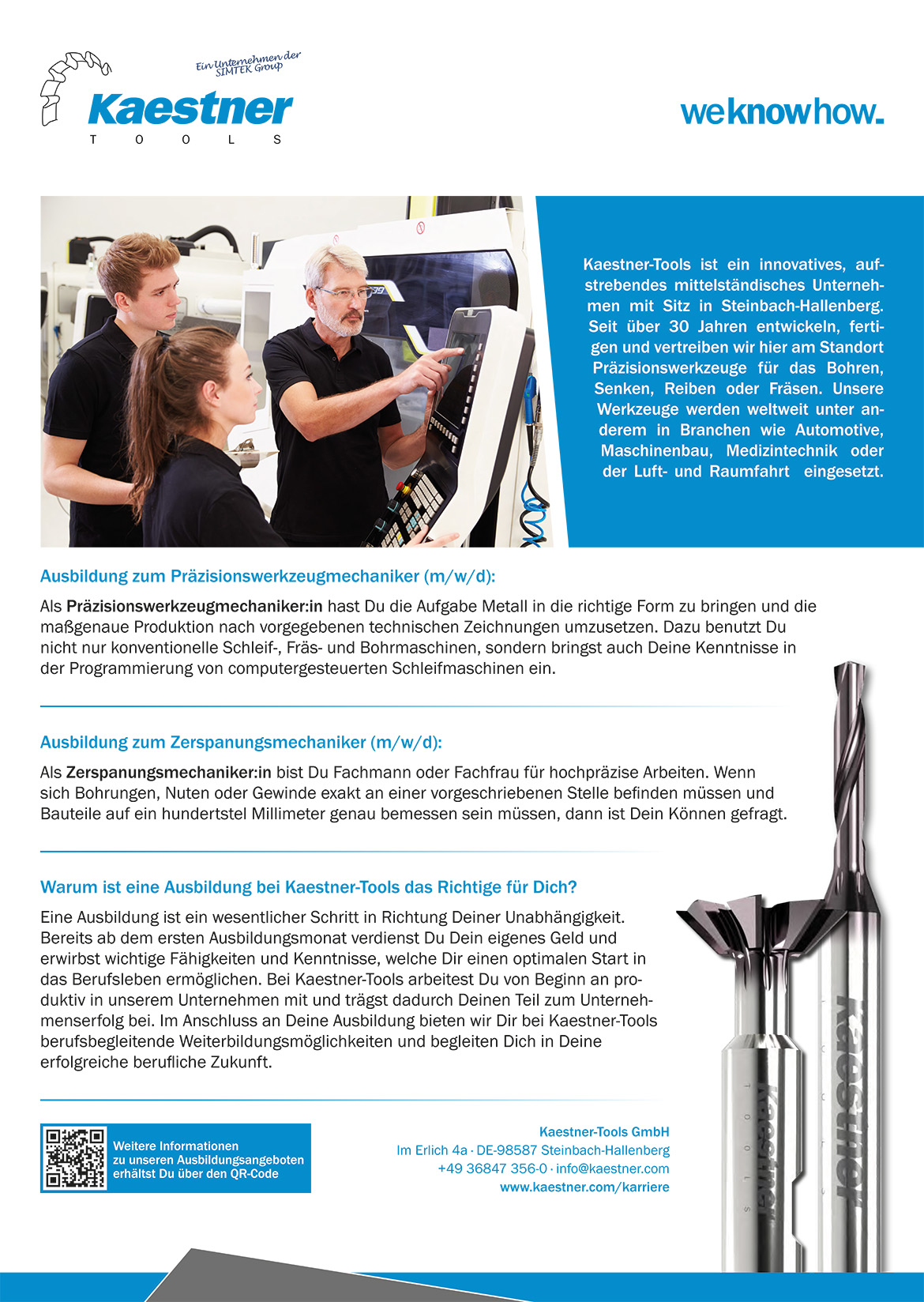 Ausbildungsplakat: Kaestner-Tools GmbH