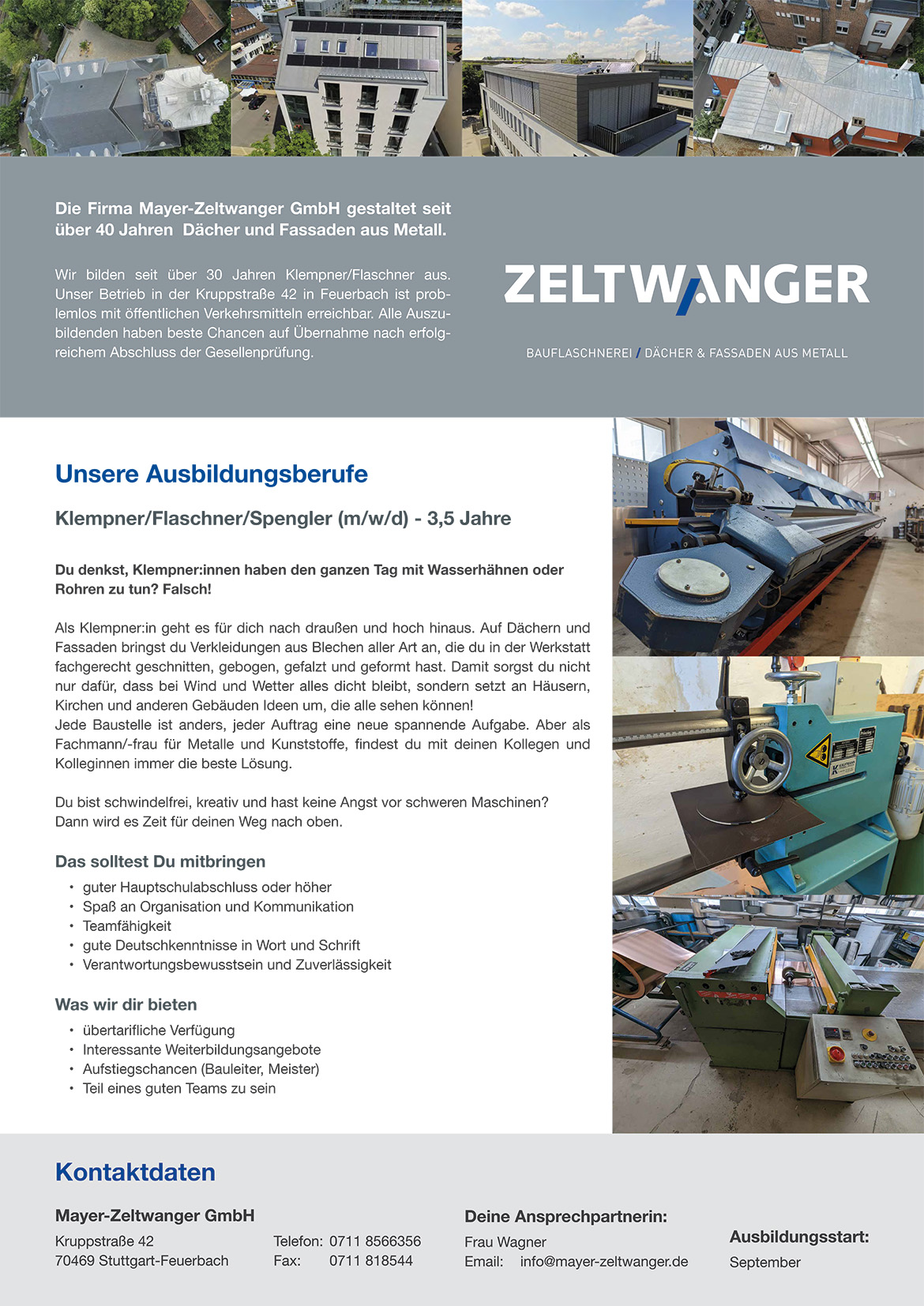 Ausbildungsplakat: Mayer-Zeltwanger GmbH