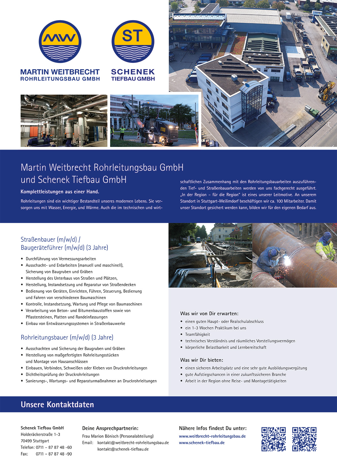 Ausbildungsplakat: Schenek Tiefbau GmbH